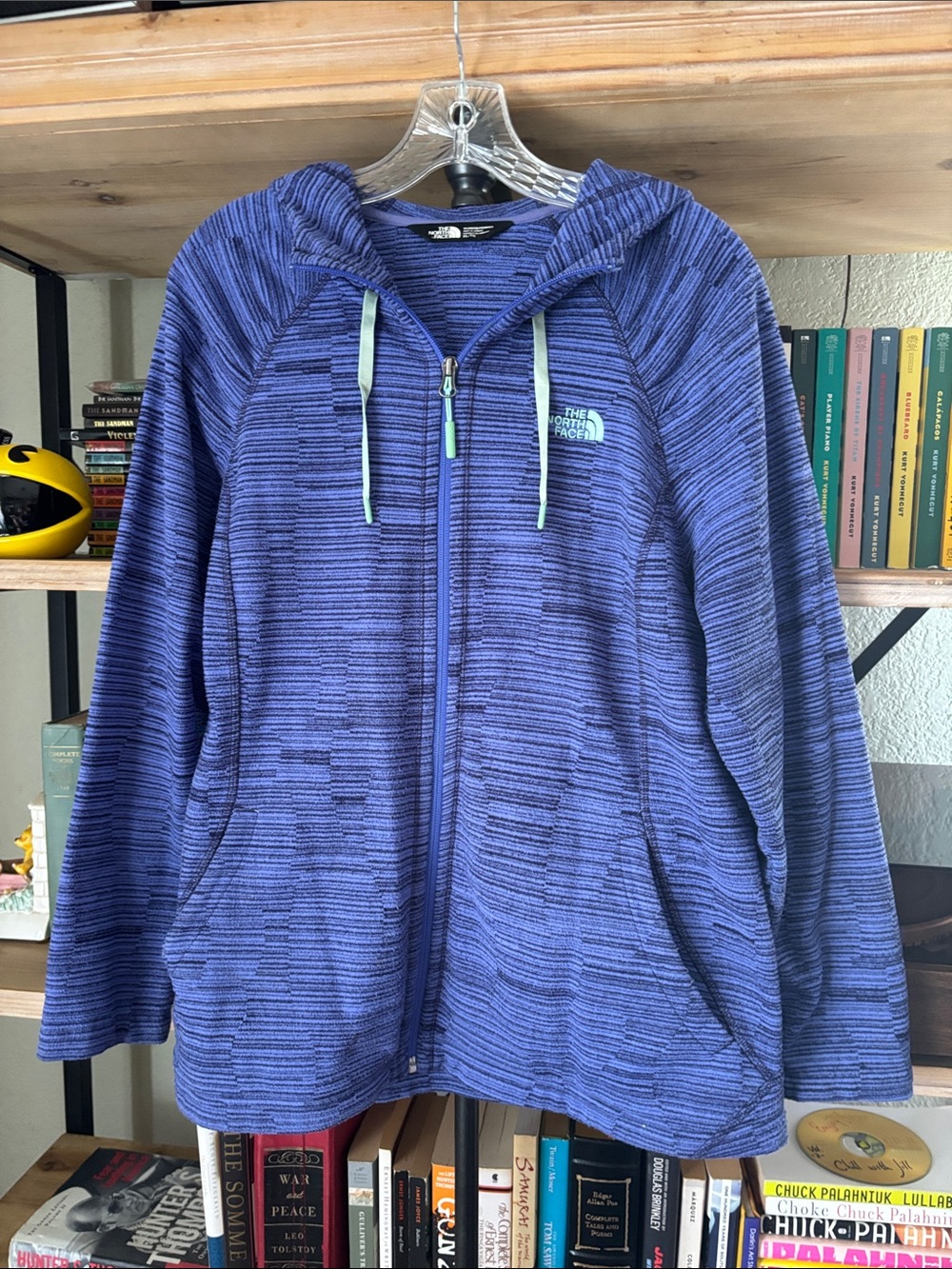 The North Face Blue Striped Full-Zip Hooded Jacket with Mint Accents